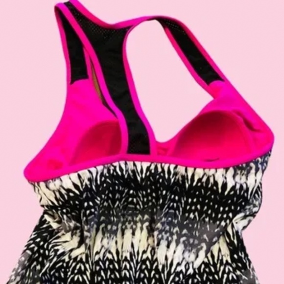 Other - Racerback TANKINI Black /White/ Hot Pink Zigzag Swim Top Activewear Swimwear
